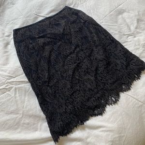 TAHARI- 100% silk black lace skirt double lined midi skirt